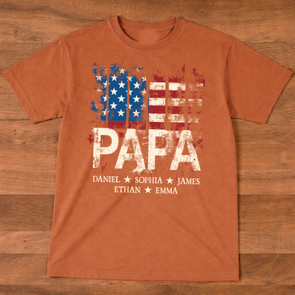 Papa American Flag Shirt With Name, Personalized Dad T Shirt Patriotic Style