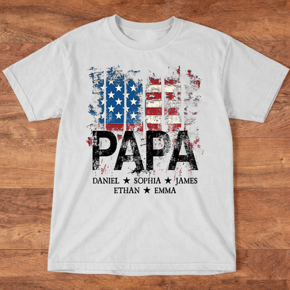 Papa American Flag Shirt With Name, Personalized Dad T Shirt Patriotic Style