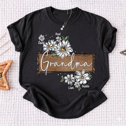 Personalized Mimi Floral Shirt, Custom Grandma T-Shirt with Daisy Design For Gitf Family