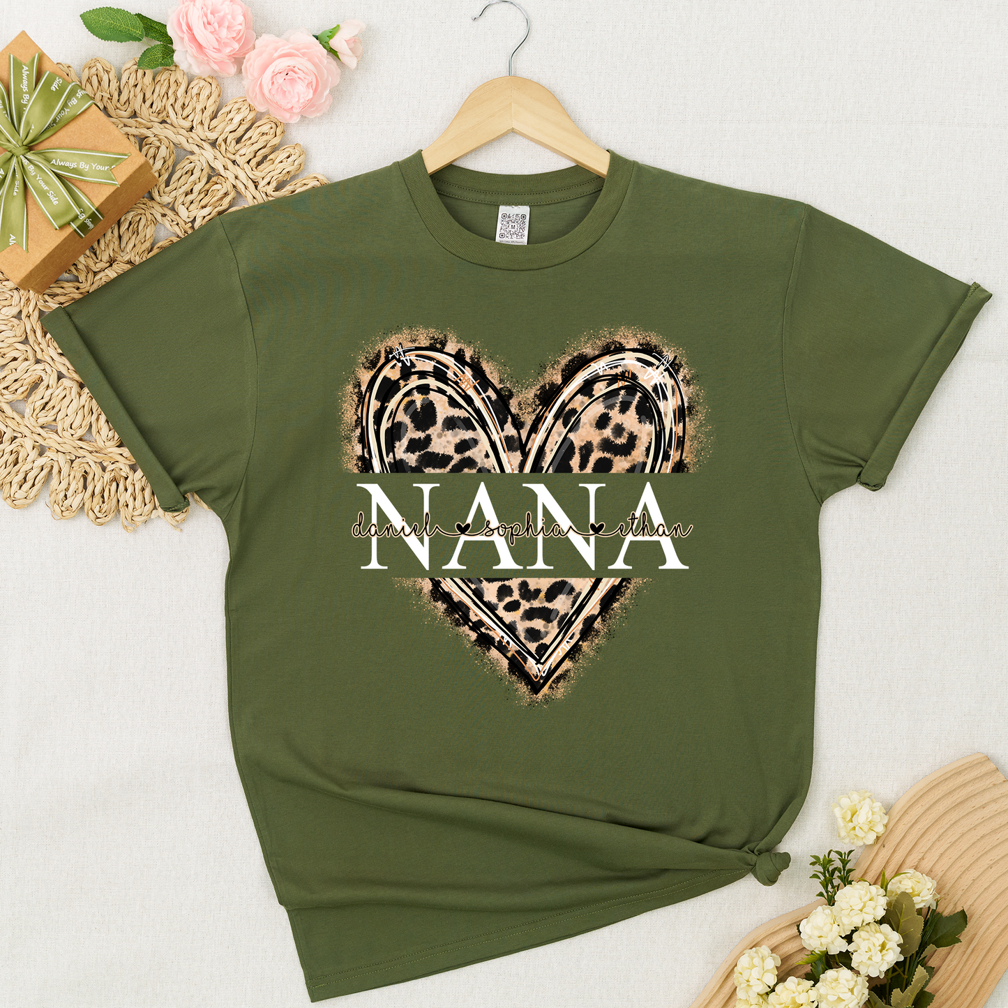 Custom Leopard Heart Nana Shirt – Personalized Gift for Grandma with Grandkids Names