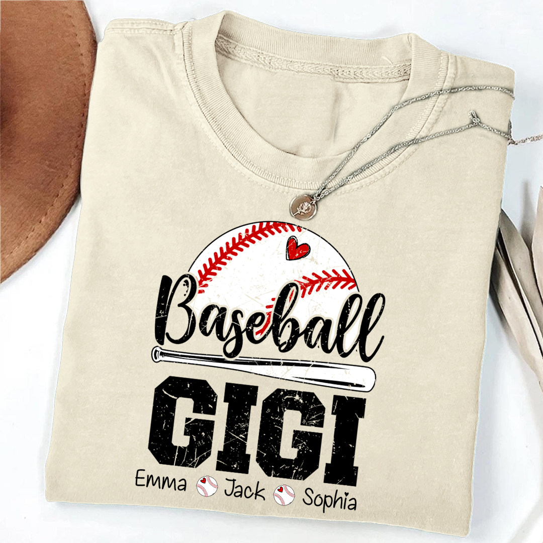 T-shirt Custom Baseball Gigi, Graphic Tee With Baseball And Heart Design for Gift Grandma And Kids