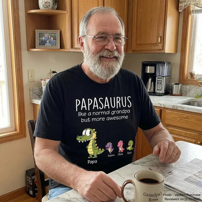 Personalized Papa Dinosaur Shirt with Custom Kids Names, Funny Grandpa Family T Shirt for Back to school