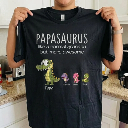 Personalized Papa Dinosaur Shirt with Custom Kids Names, Funny Grandpa Family T Shirt for Back to school