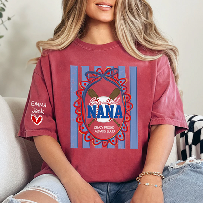 Custom Baseball Coquette Nana Shirt for Game Day, Personalized Kids Names Sports Grandma Tee