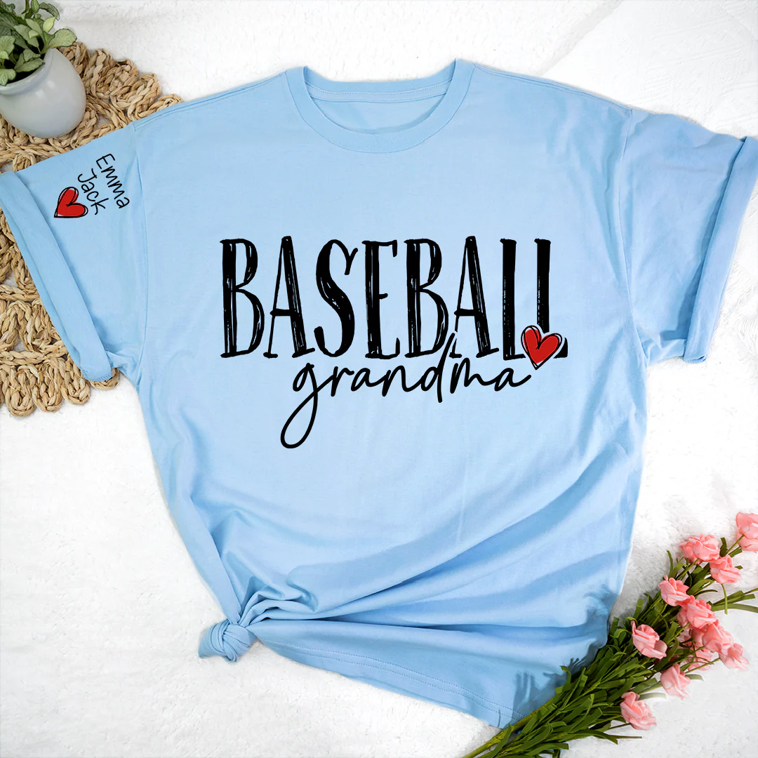 Baseball GrandmaT-Shirt, Custom Name Nana Shirt with Retro Baseball Graphic