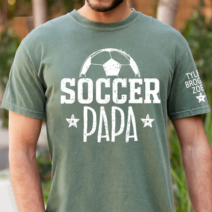 Soccer Papa Shirt, Personalized Soccer Dad T-Shirt, Custom Names on Sleeve, Gift For Grandpa