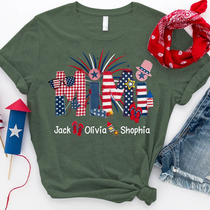 Custom Mimi Fourth of July T Shirt, USA Flag and Fireworks Theme, Personalized Gift