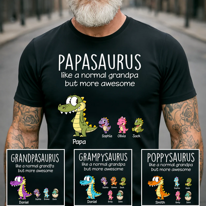 Personalized Papa Dinosaur Shirt with Custom Kids Names, Funny Grandpa Family T Shirt for Back to school