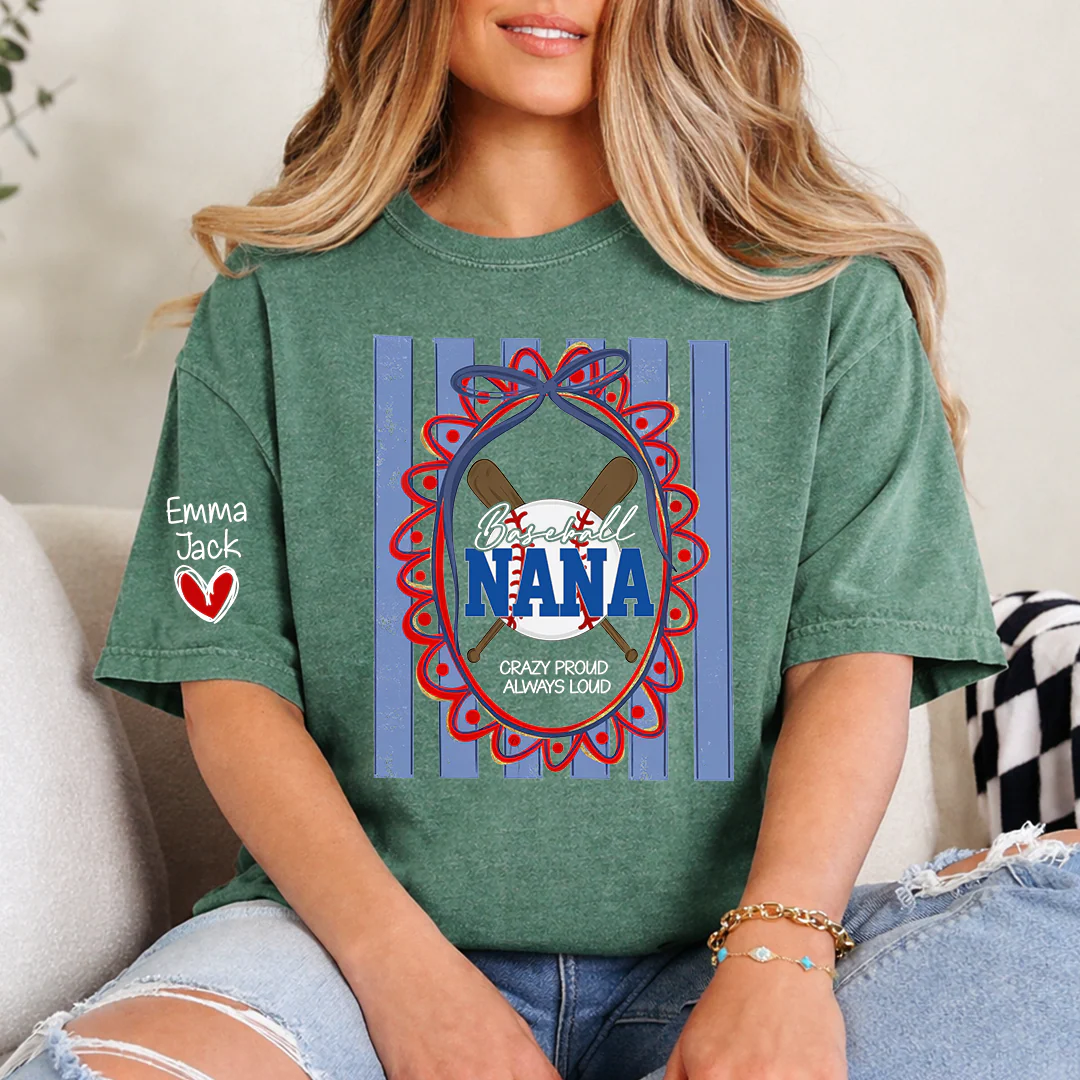 Custom Baseball Coquette Nana Shirt for Game Day, Personalized Kids Names Sports Grandma Tee