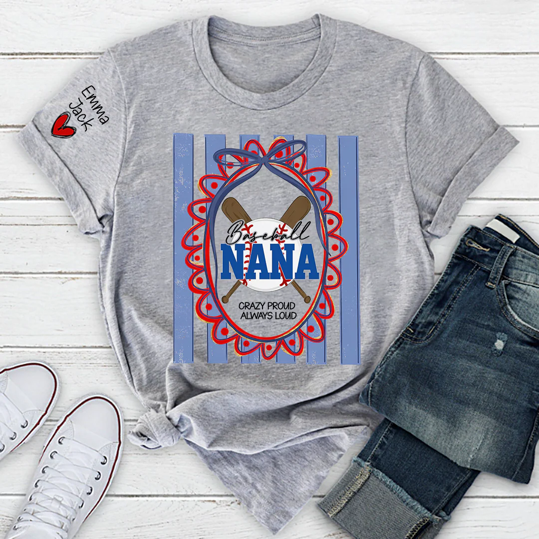 Custom Baseball Coquette Nana Shirt for Game Day, Personalized Kids Names Sports Grandma Tee