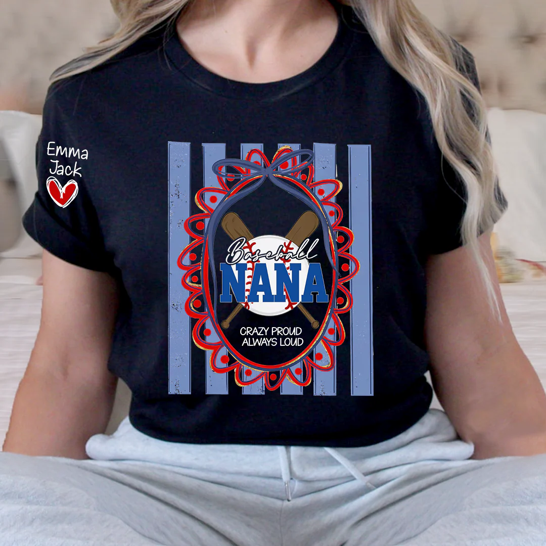Custom Baseball Coquette Nana Shirt for Game Day, Personalized Kids Names Sports Grandma Tee