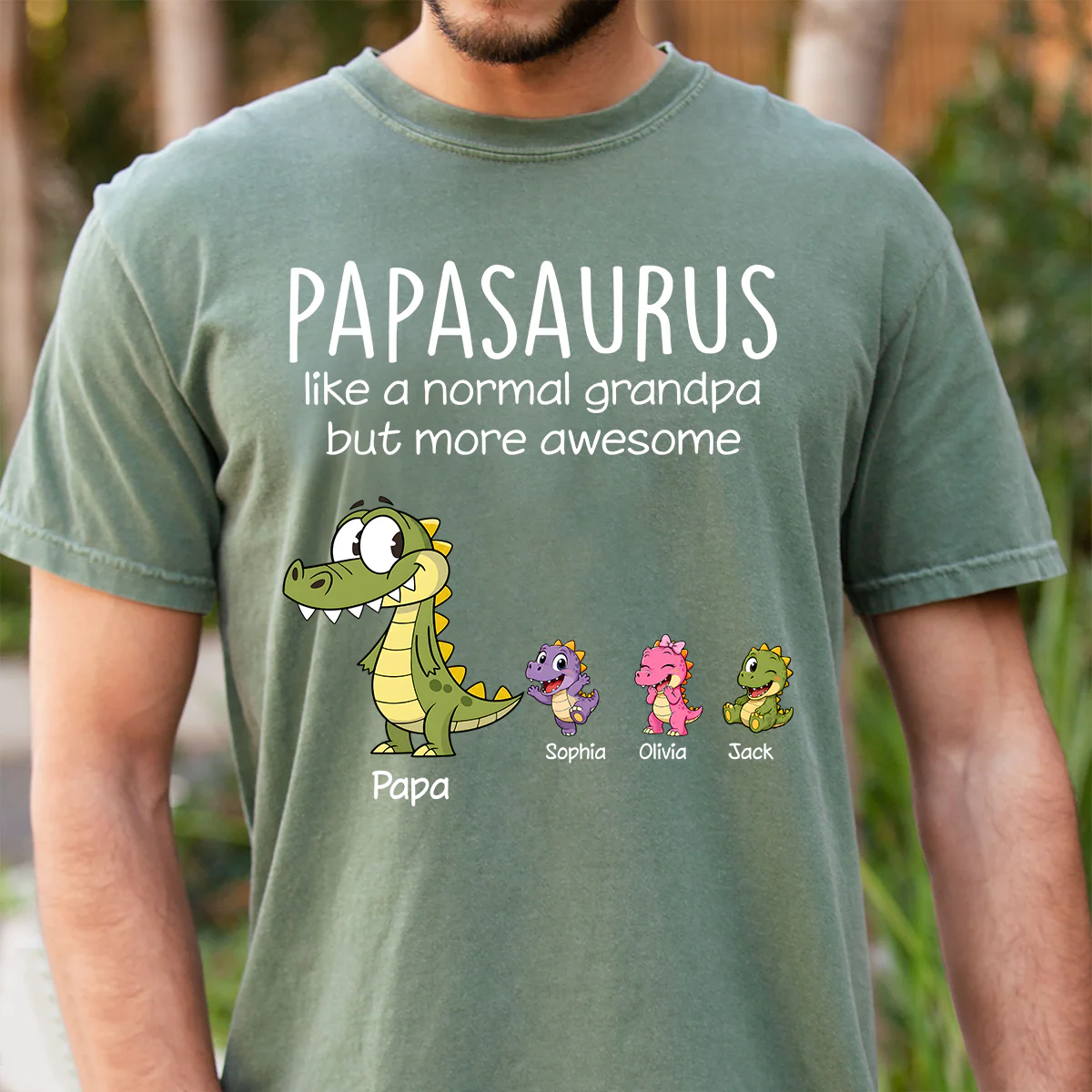 Personalized Papa Dinosaur Shirt with Custom Kids Names, Funny Grandpa Family T Shirt for Back to school