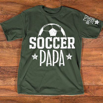 Soccer Papa Shirt, Personalized Soccer Dad T-Shirt, Custom Names on Sleeve, Gift For Grandpa